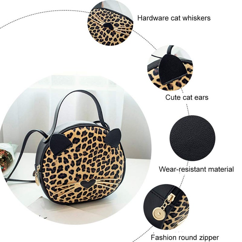 JienClound Cute Cat Purse Leopard Crossbody Bag Mini Shoulder Bag Handbags for Kids Women Teens Girls (Brown) - Image 5